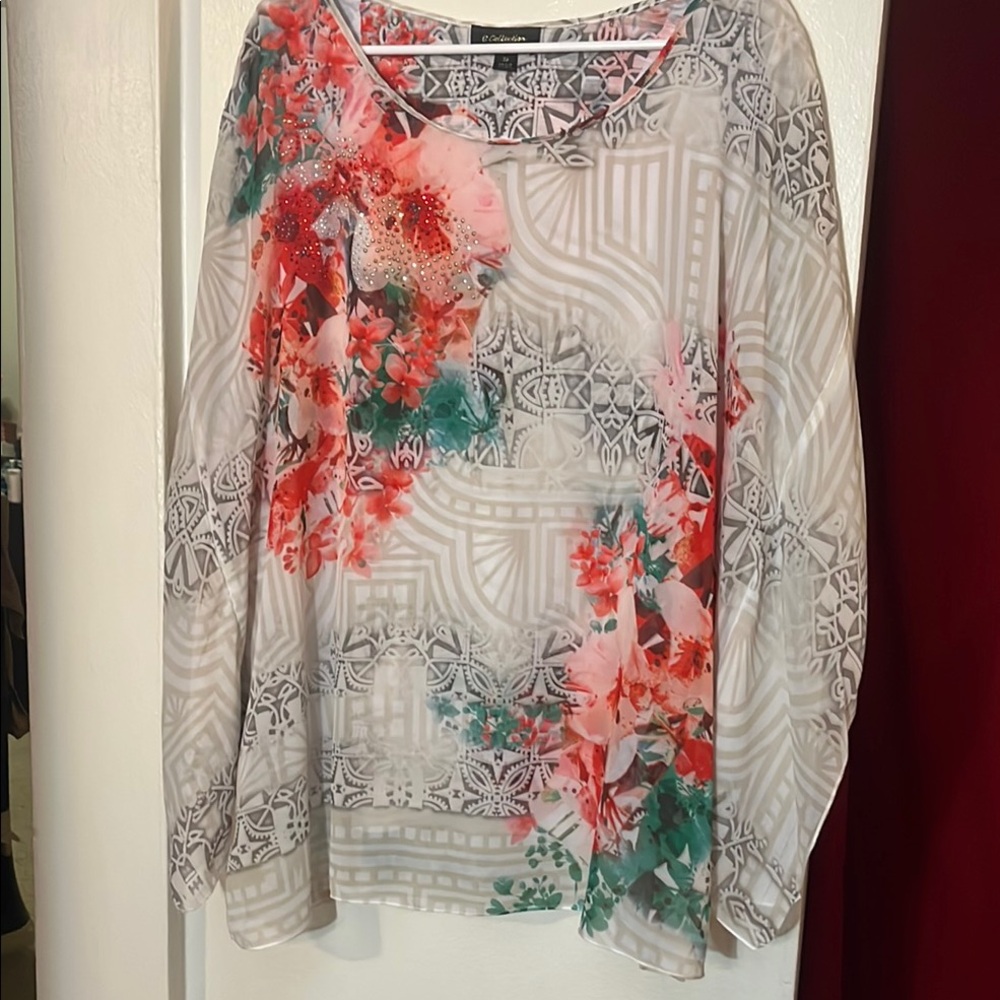 G Collection Pink Graphic Long Sleeve Blouse